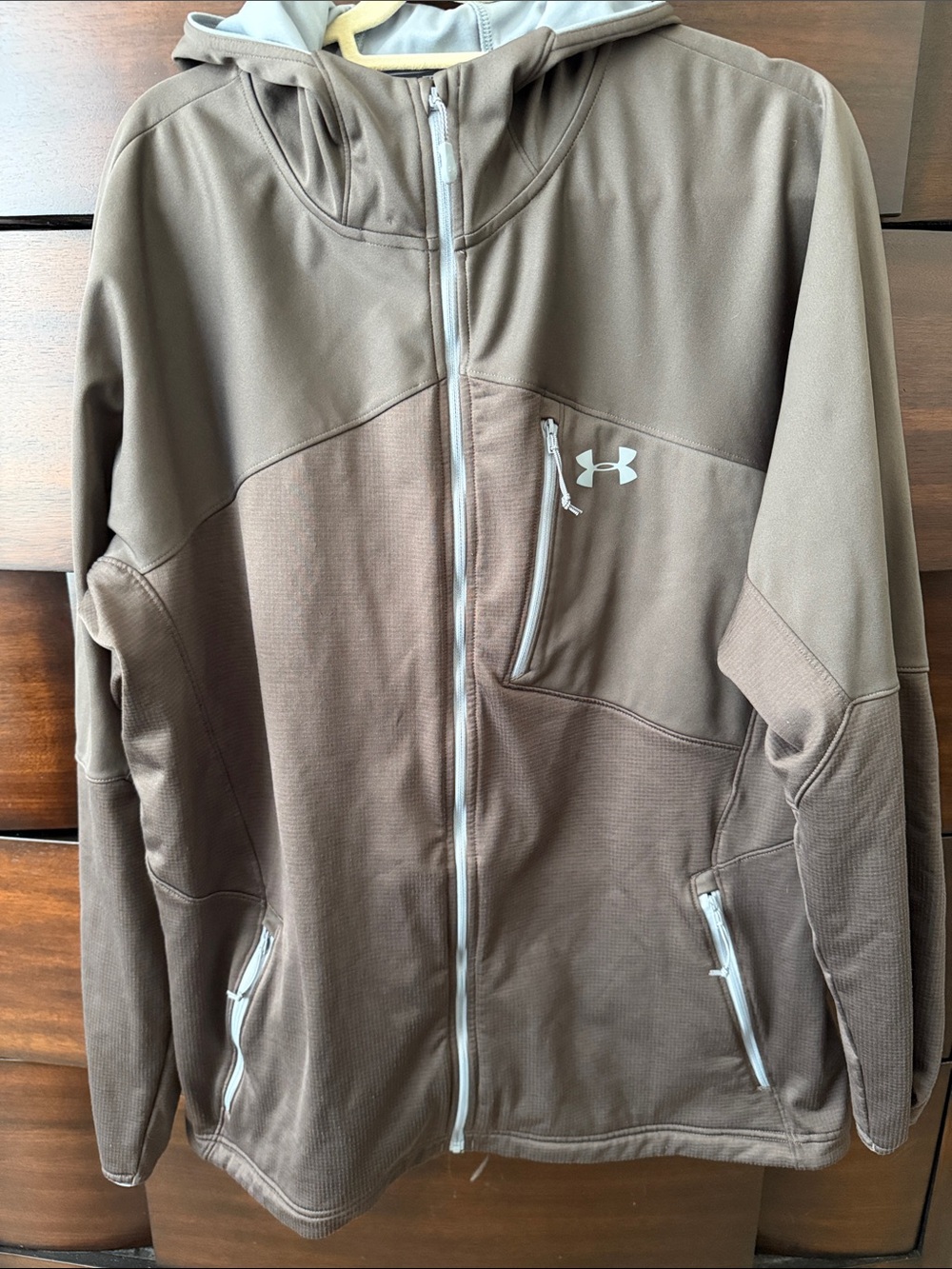 Under Armour Brown Full-Zip Hooded Jacket with White Accents